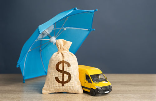 delivery-van-and-dollar-money-bag-under-an-umbrella